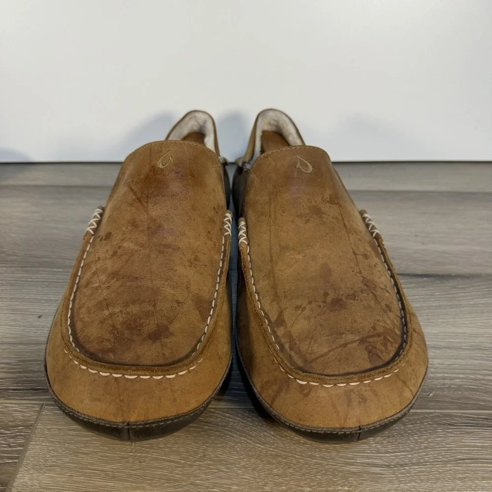 Olukai Brown Nubuck Pile Lined Moccasins Mens 11 M